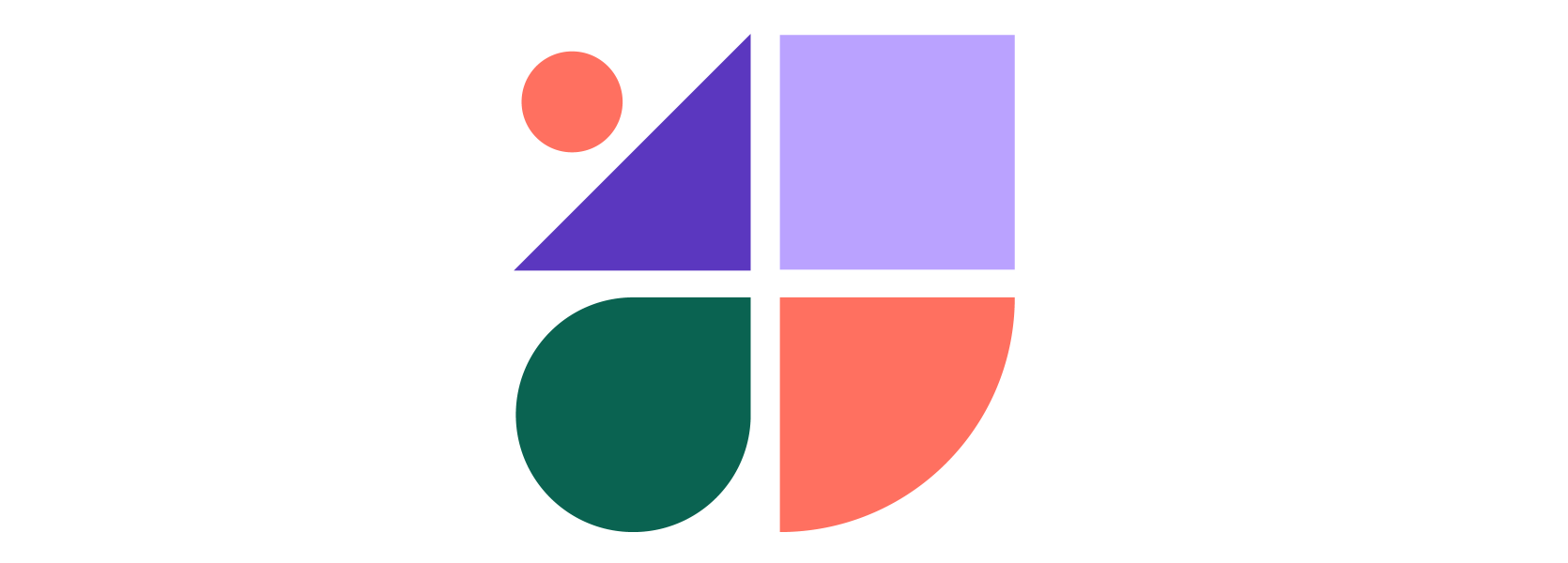 Different shapes with various colors representing a design system.