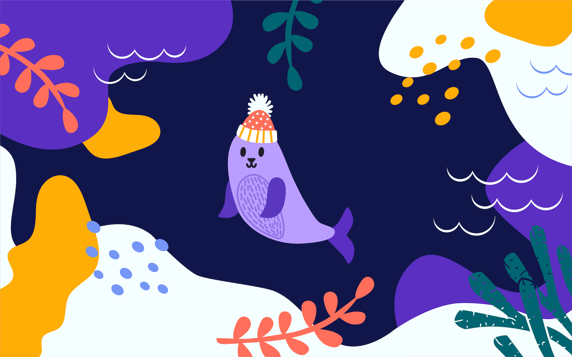 A Christmas card depicting the sea and a seal