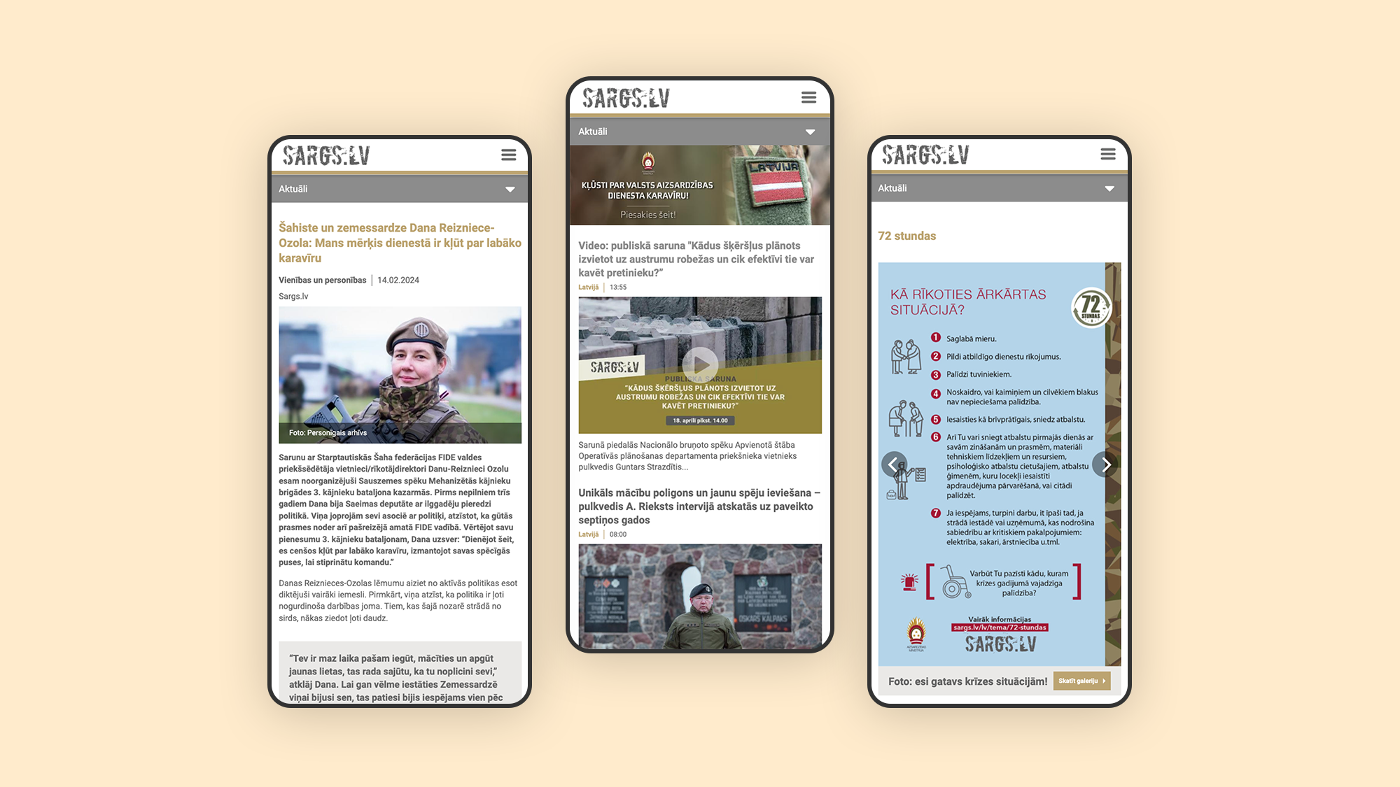 3 mobile screenshots of Sargs.lv website