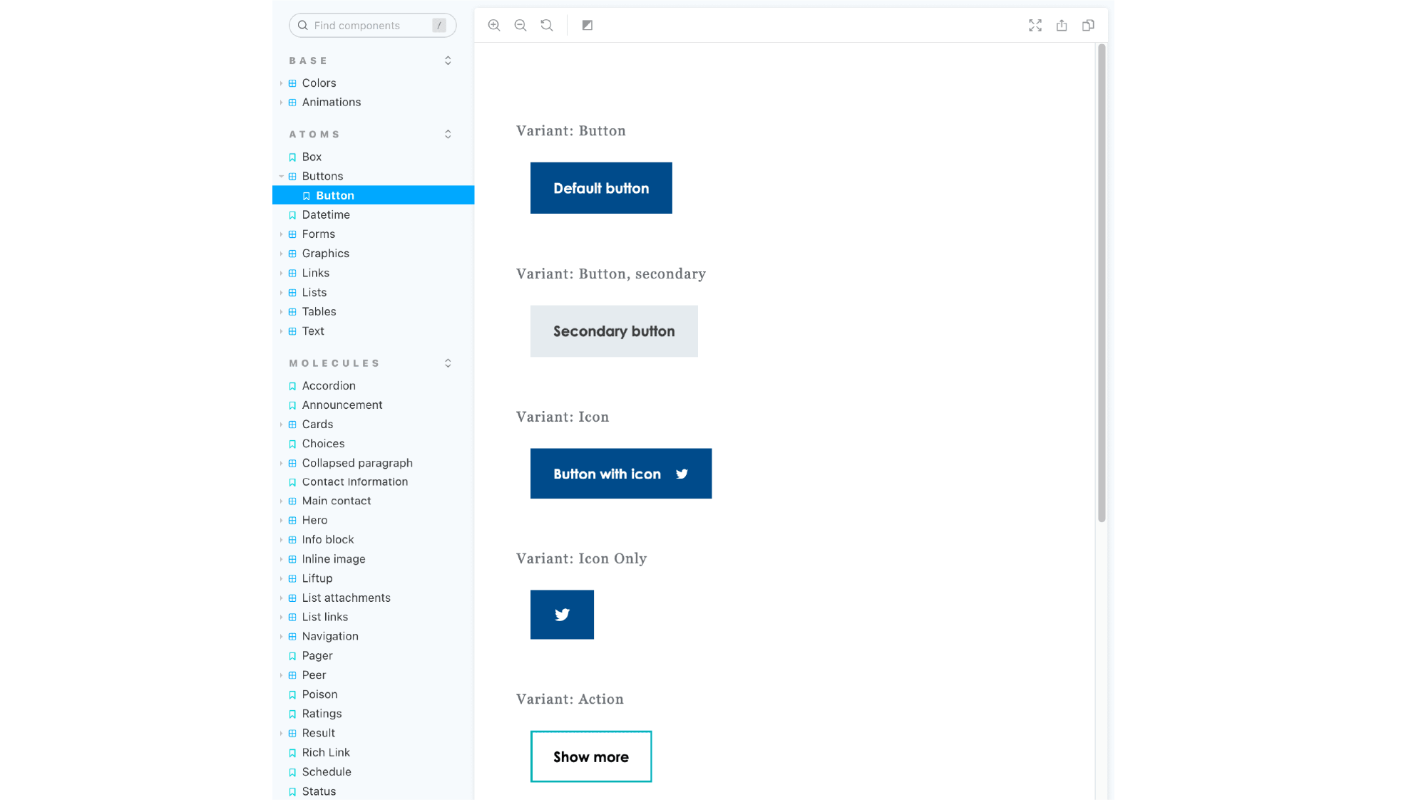 Screenshot of Storybook components.