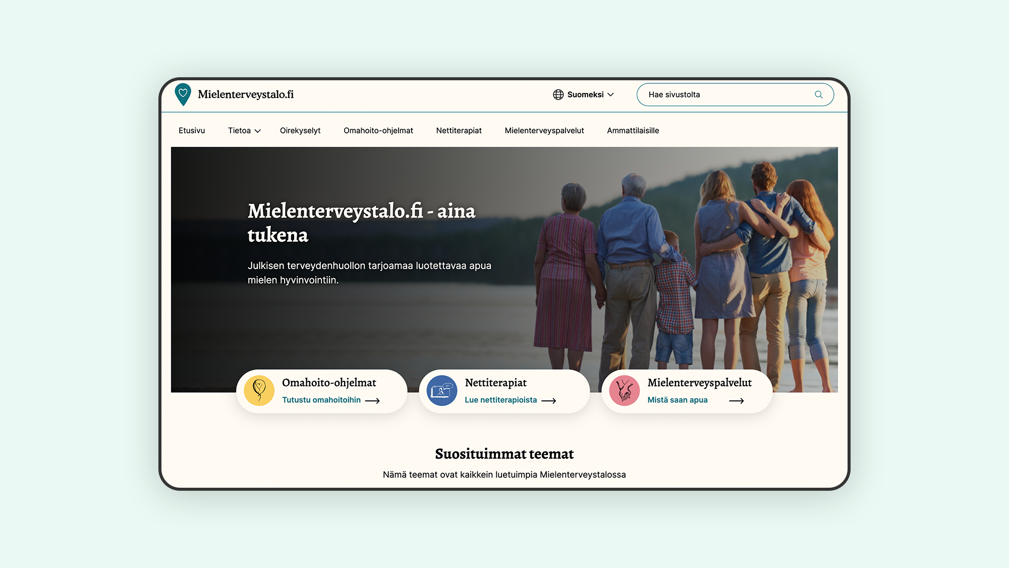 The main lander of the new mielenterveystalo.fi on desktop view