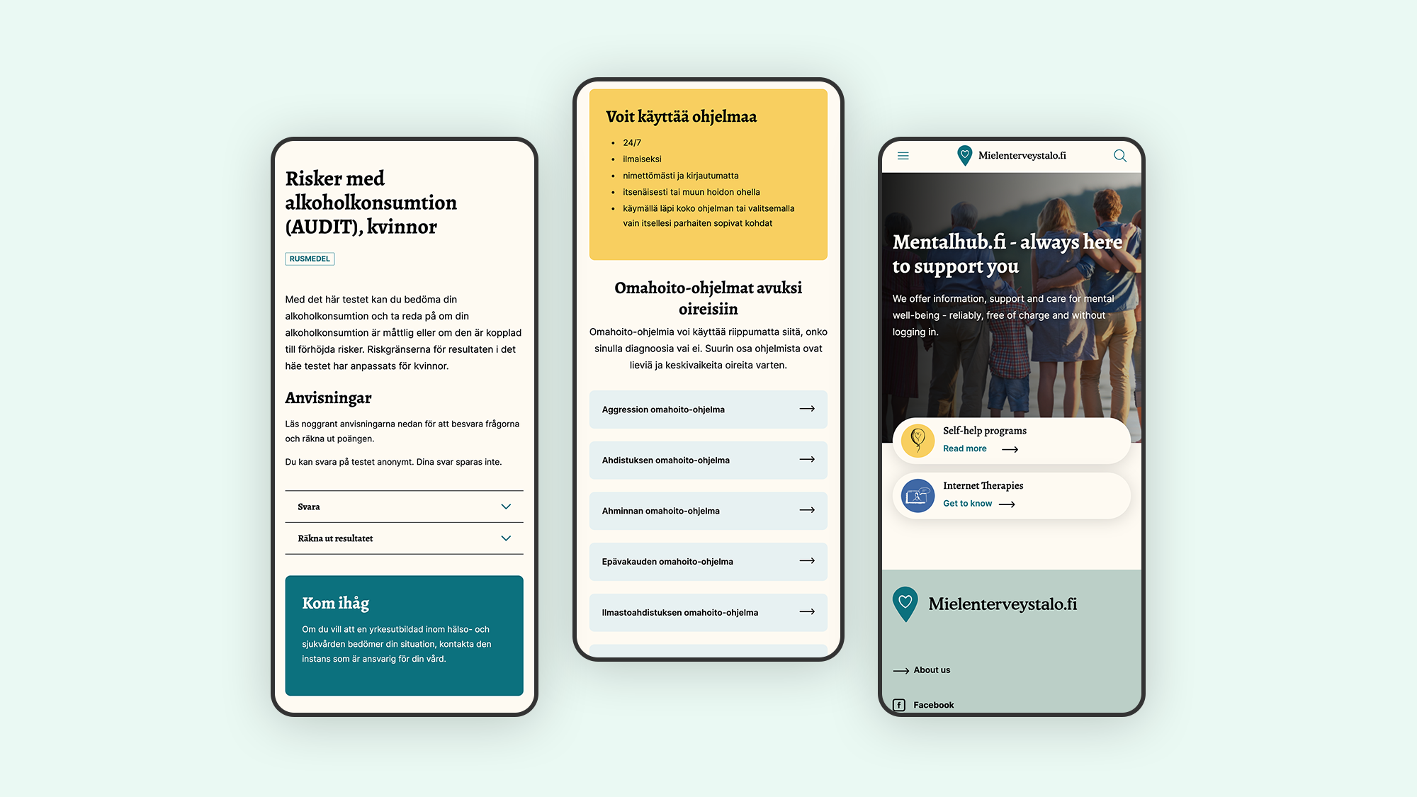 The new mielenterveystalo.fi website: pages in different languages