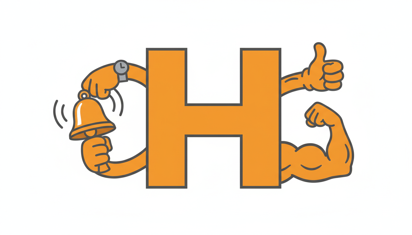 Harvest Helper icon ceated by Nano Banana, image displays a large H and has two arms on the left and right side. 